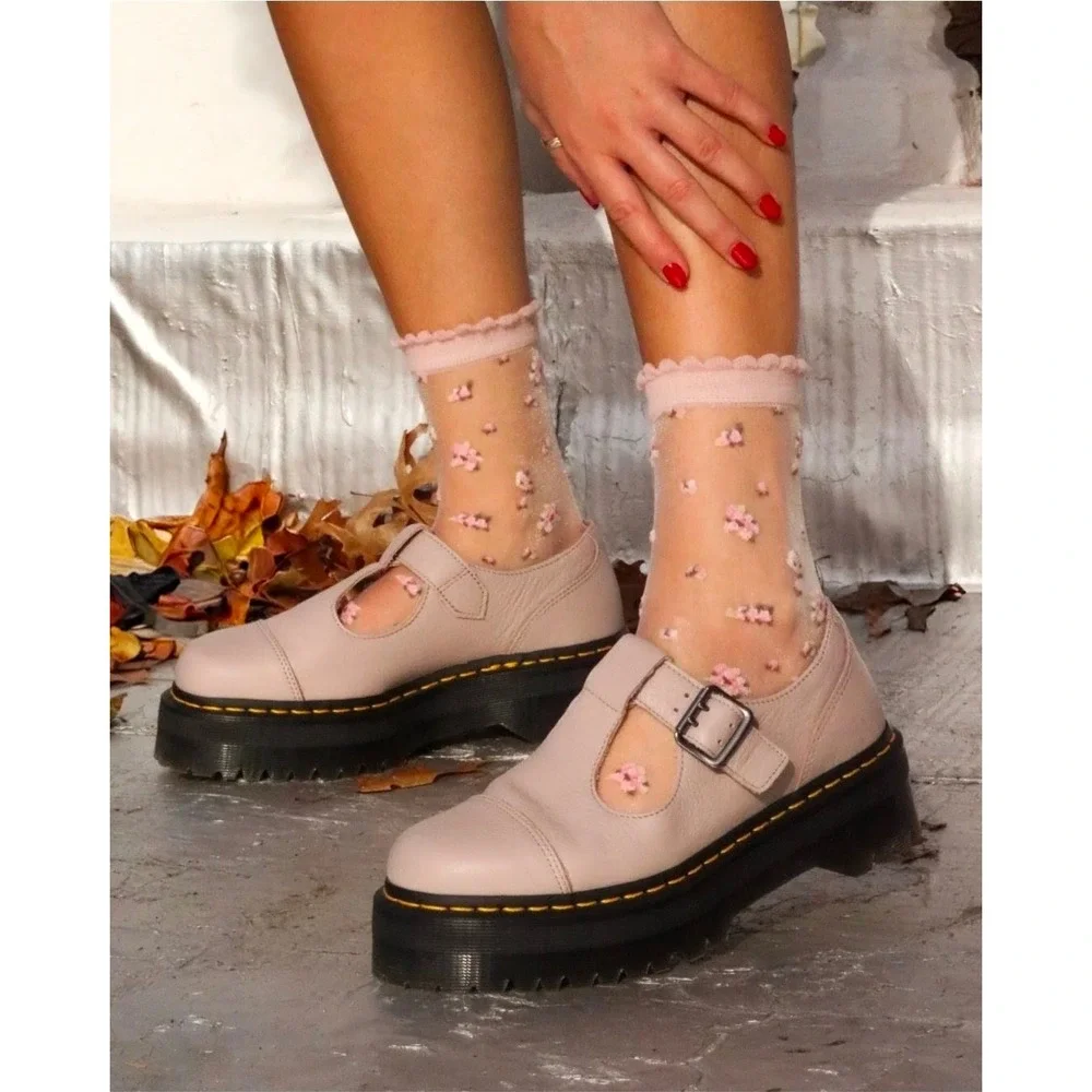 Dr. Martens Bethan T-Bar Platform Mary Jane Shoes Pink Taupe Leather Womens US 9